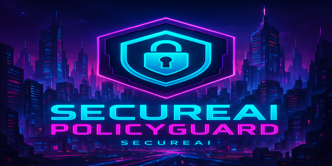 SecureAI PolicyGuard – Cyberpunk AI Security Illustration